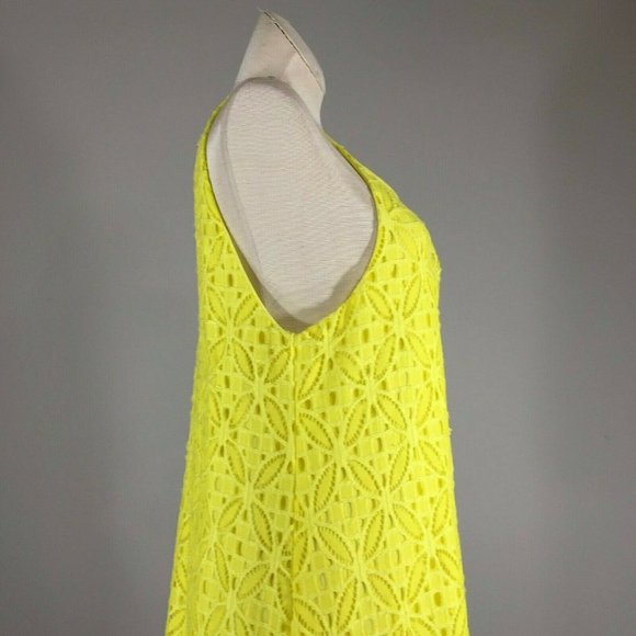 NWT Gianni Bini GB Yellow Lace Dress S Sleeveless High Neck Keyhole Back Overlay - Picture 5 of 11